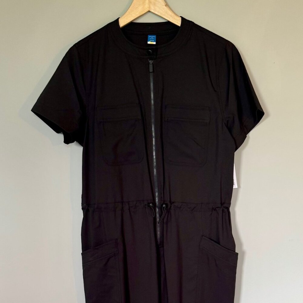 Short Sleeve StretchTech Collarless Jumpsuit